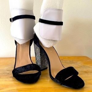 Rhinestone Block Heel Sandals with Ankle Strap for Women